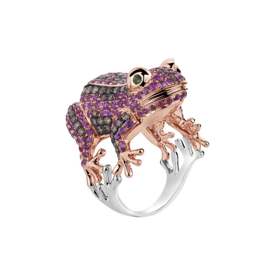 Ring with brown diamonds, Garnet and Sapphire Posh Frog