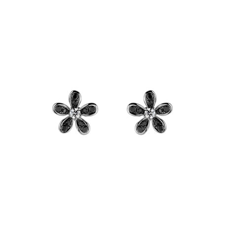 Earrings with black and white diamonds Dark Petals