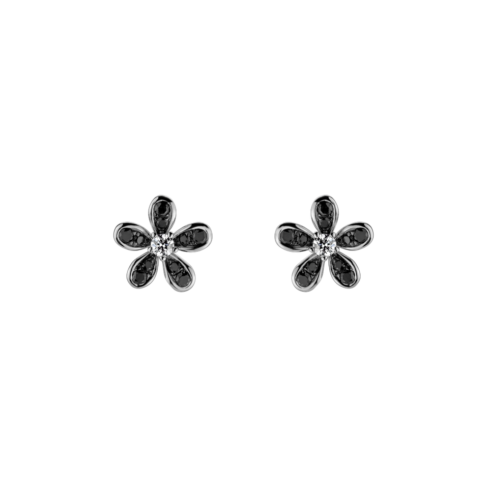 Earrings with black and white diamonds Dark Petals