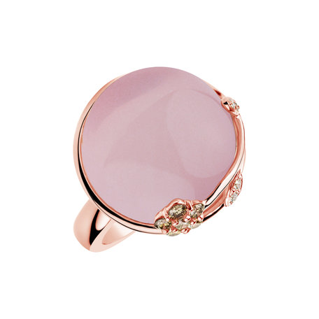 Ring with Rose Quartz, brown and white diamonds Neverending Romance