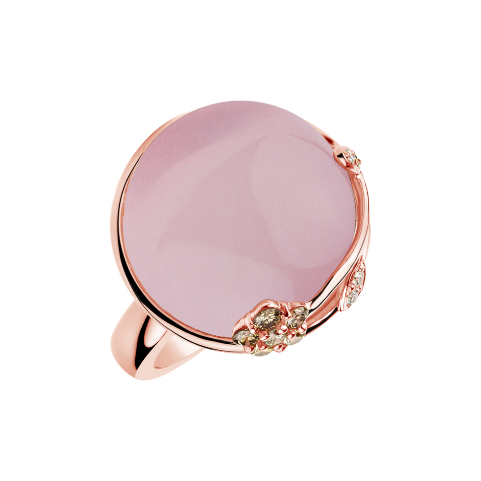 Ring with Rose Quartz, brown and white diamonds Neverending Romance