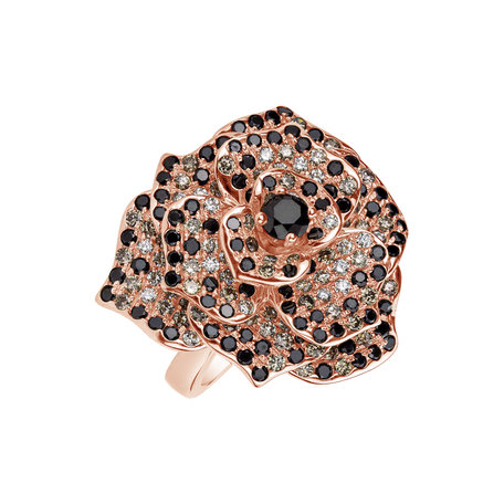 Ring with white, brown and black diamonds Heavenly Rose