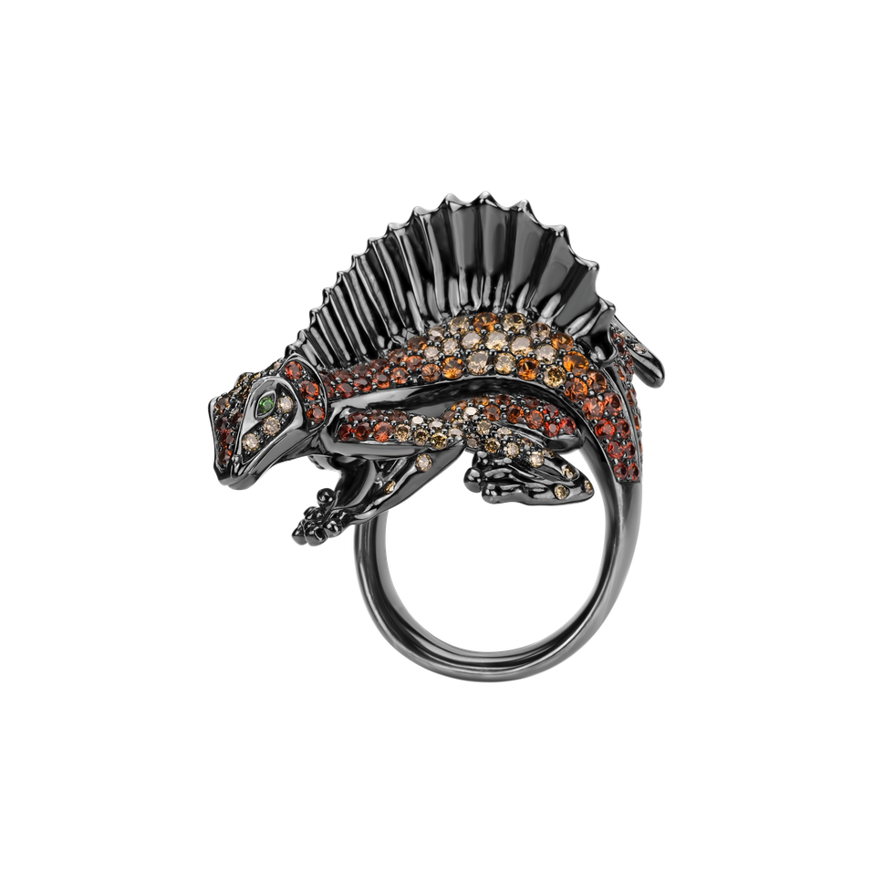 Ring with brown diamonds, Garnet and Sapphire Dark Lizard