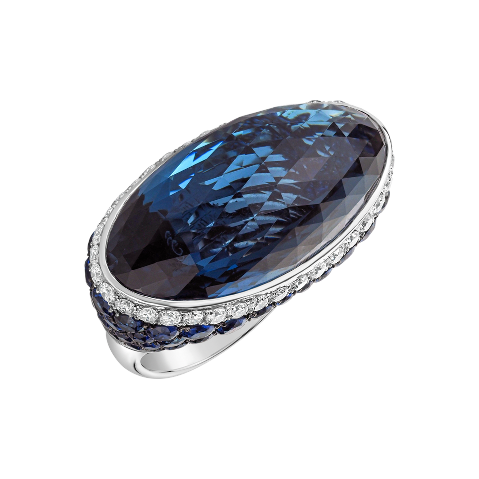 Diamond ring with Sapphire and Topaz Dona