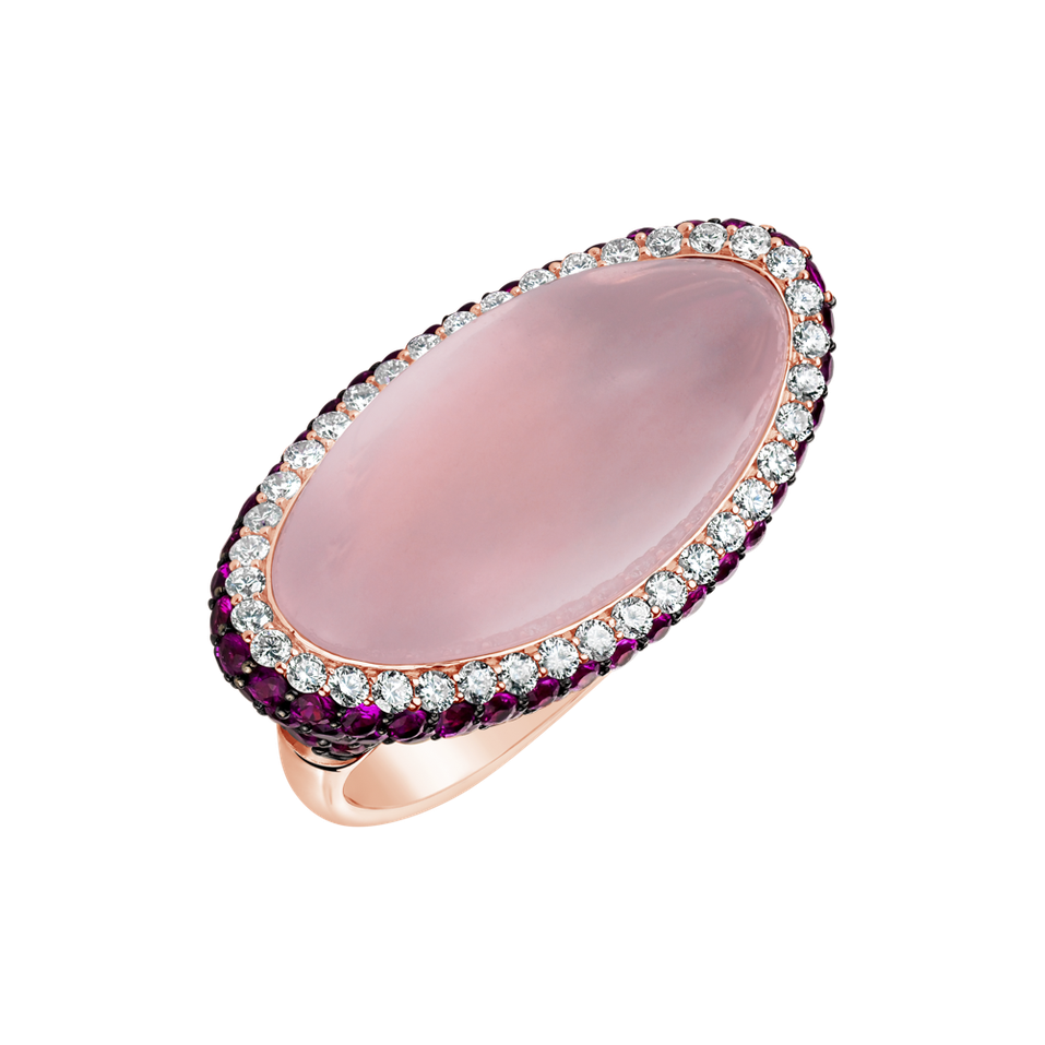 Diamond ring with Rose Quartz and Sapphire Blanc