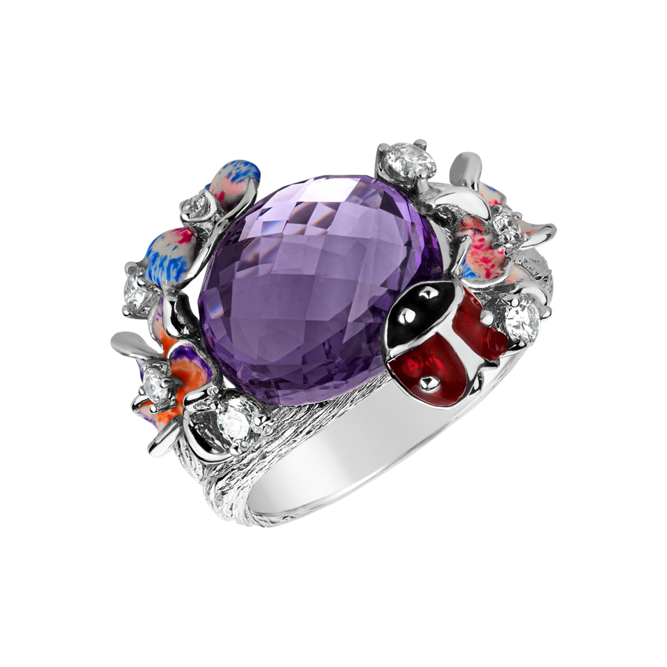 Diamond rings with Amethyst and Enamel Lilac