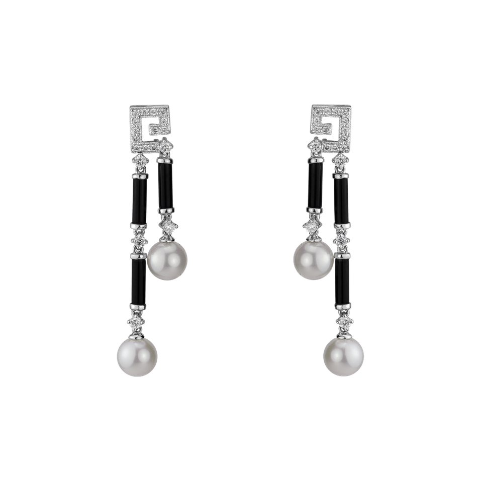 Diamond earrings, Pearl and Onyx Ocean Riddle