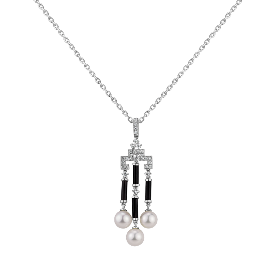 Diamond pendant with Onyx and Pearl Art of Underwater