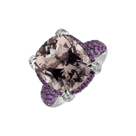 Diamond ring with Morganite and Sapphire Lady Romantic