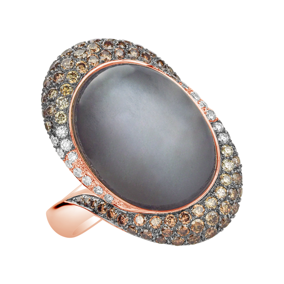 Ring with Moonstone, brown and white diamonds Spectral Mist