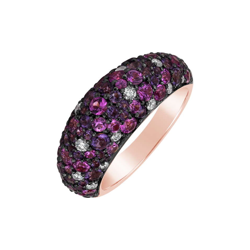 Diamond ring with Amethyst and Sapphire Adeline