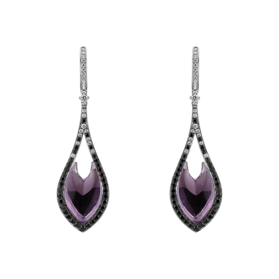 Earrings with Amethyst, black and white diamonds Miss Poetic