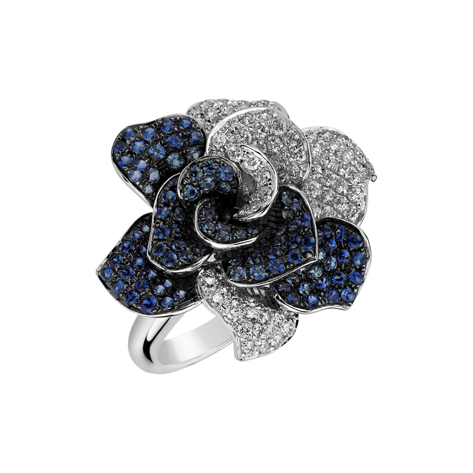 Diamond ring with Sapphire Heavenly Magnolia