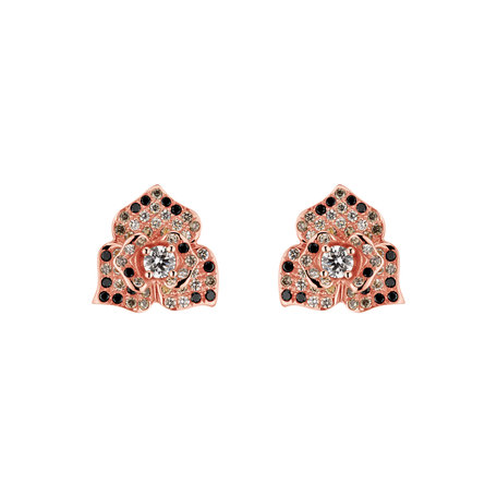 Earrings with white, brown and black diamonds Midnight Orchid