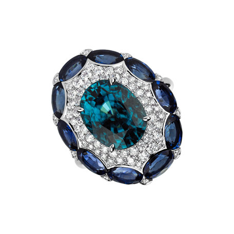 Diamond ring with gemstone and Sapphire Blue Gentility