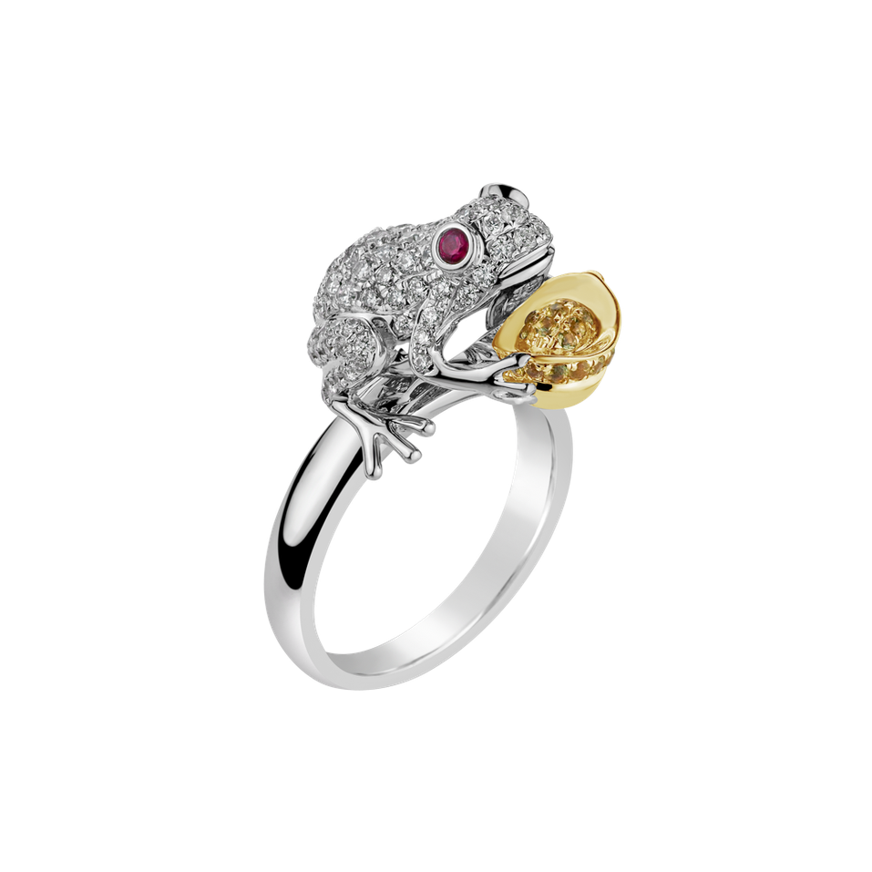 Diamond ring with Sapphire and Ruby Elegant Frog