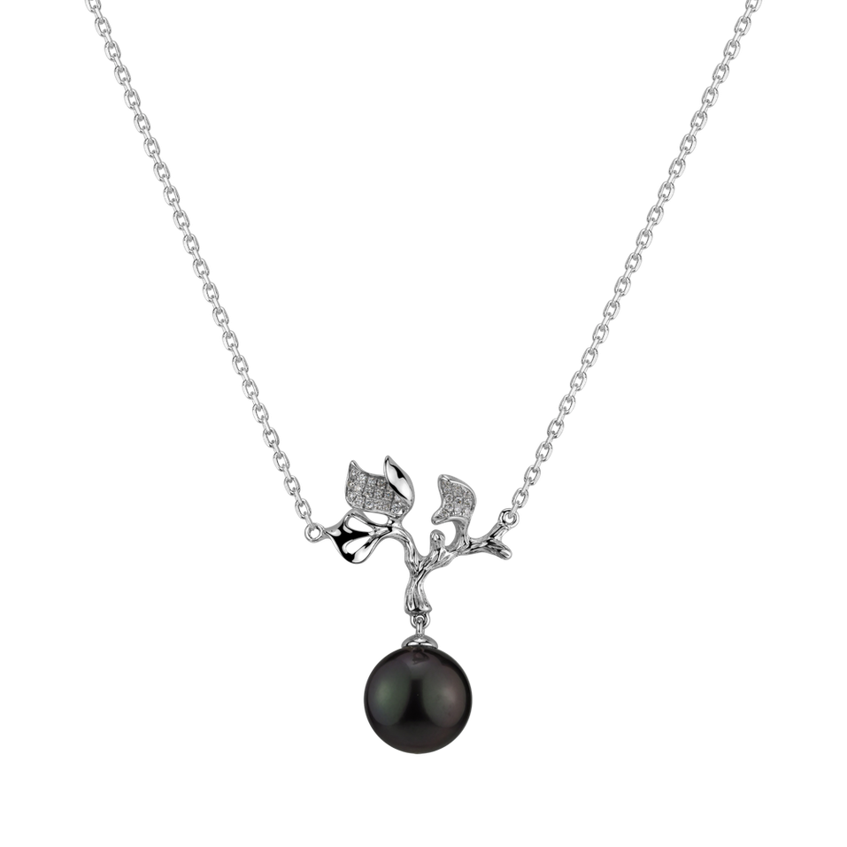 Diamond necklace with Pearl Midnight Sea