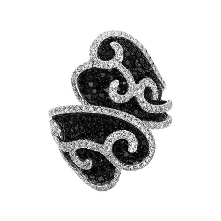 Ring with black and white diamonds Neverending Poetry