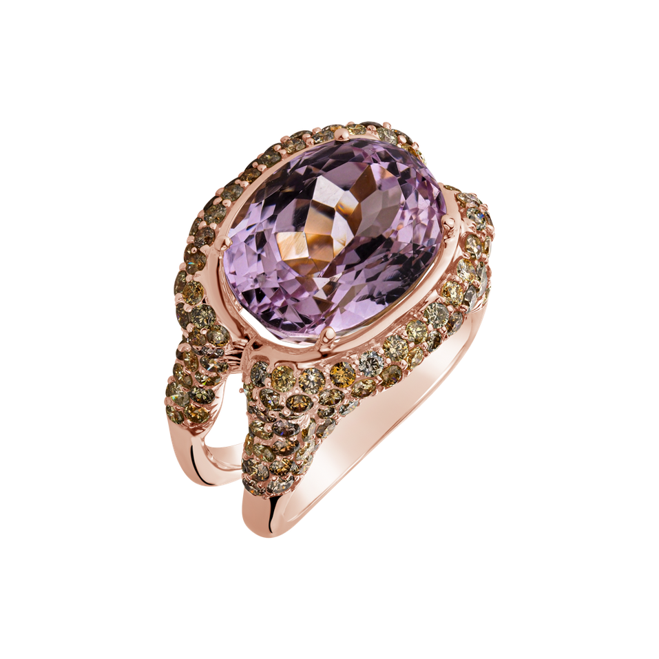 Diamond ring with Kunzite Purple Gentility