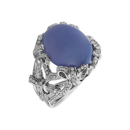 Diamond ring with Chalcedony Ocean Symphony