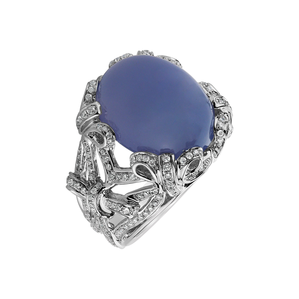 Diamond ring with Chalcedony Ocean Symphony