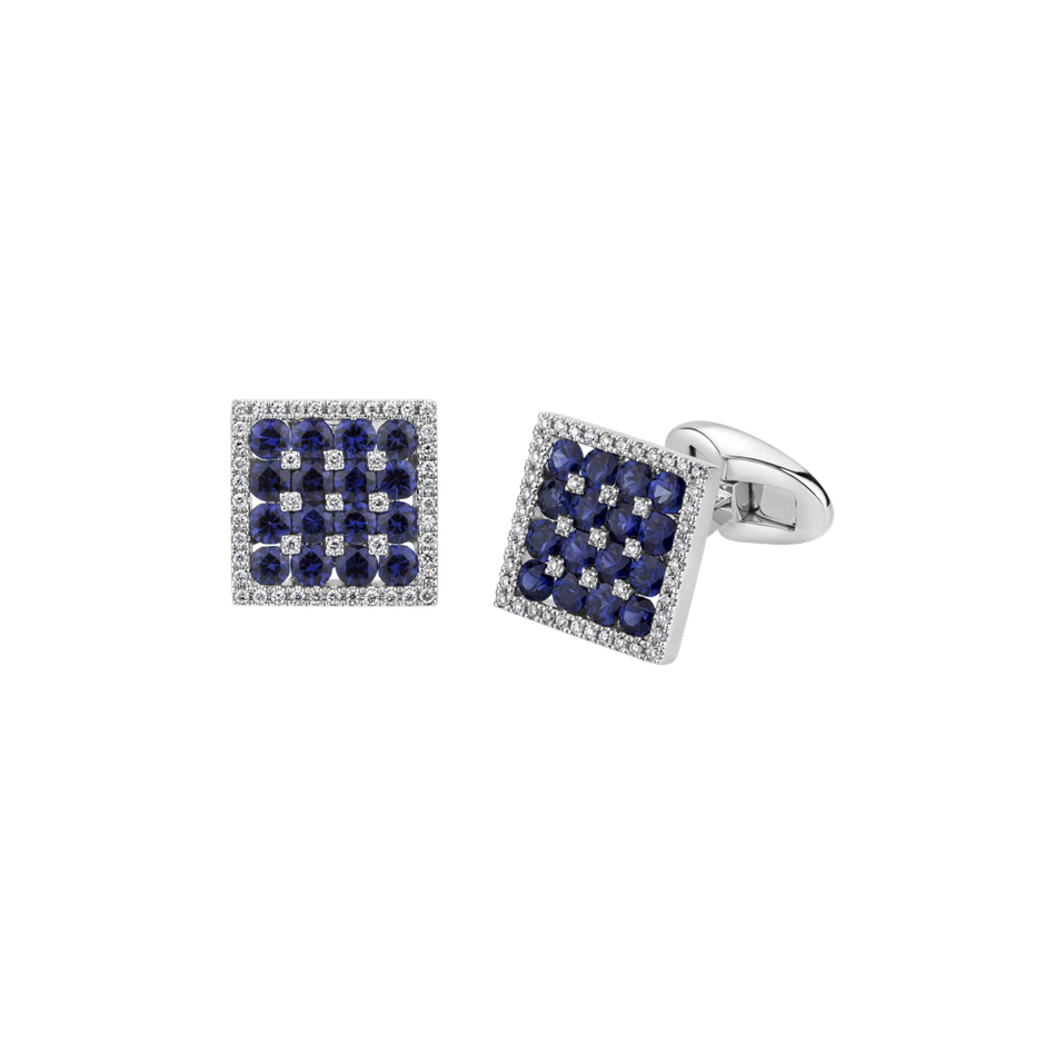 Diamond Cufflinks with Sapphire Blue Square