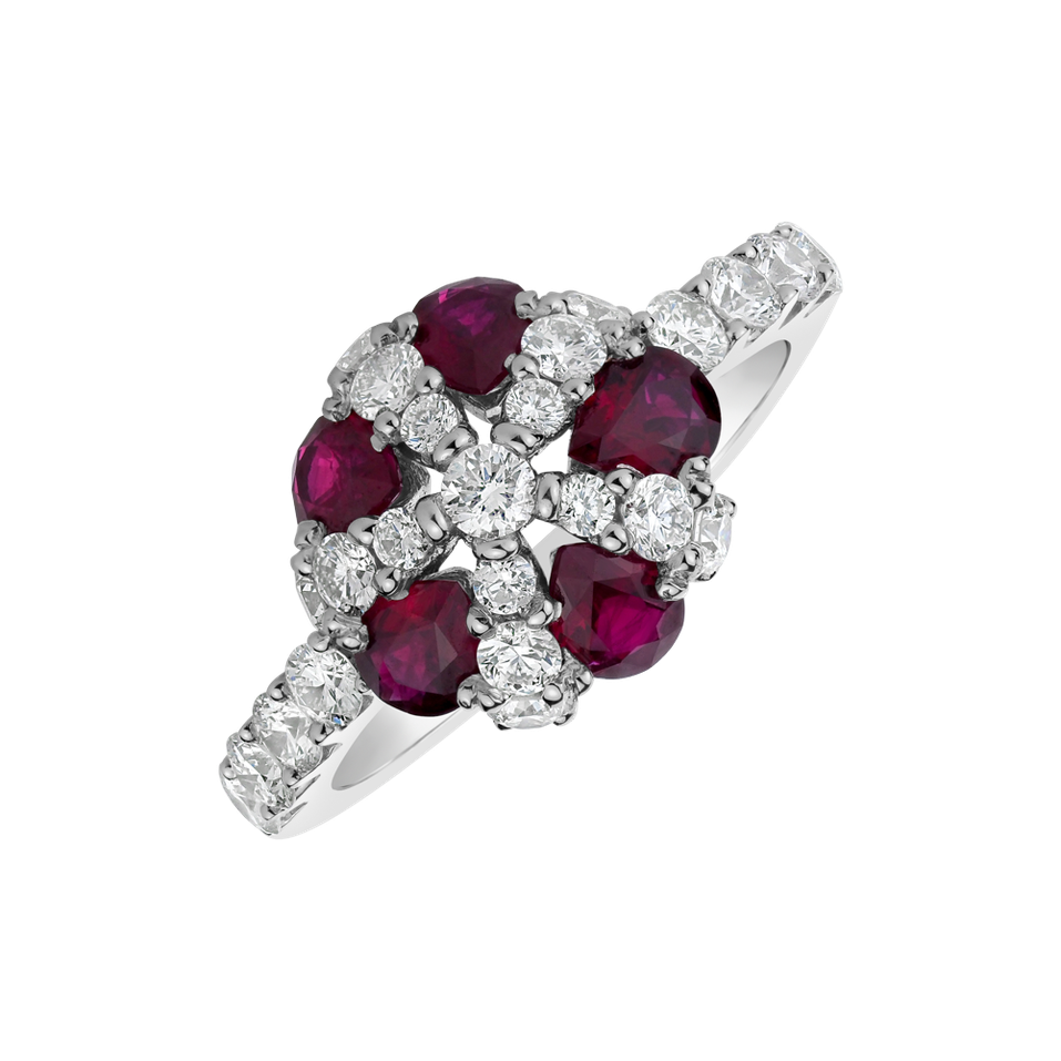 Diamond ring with Ruby Lady Flower