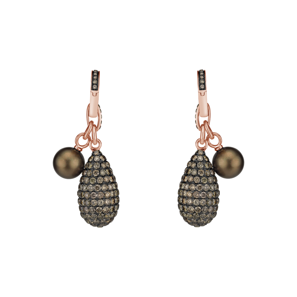 Earrings with brown diamonds and Pearl Magic Dream