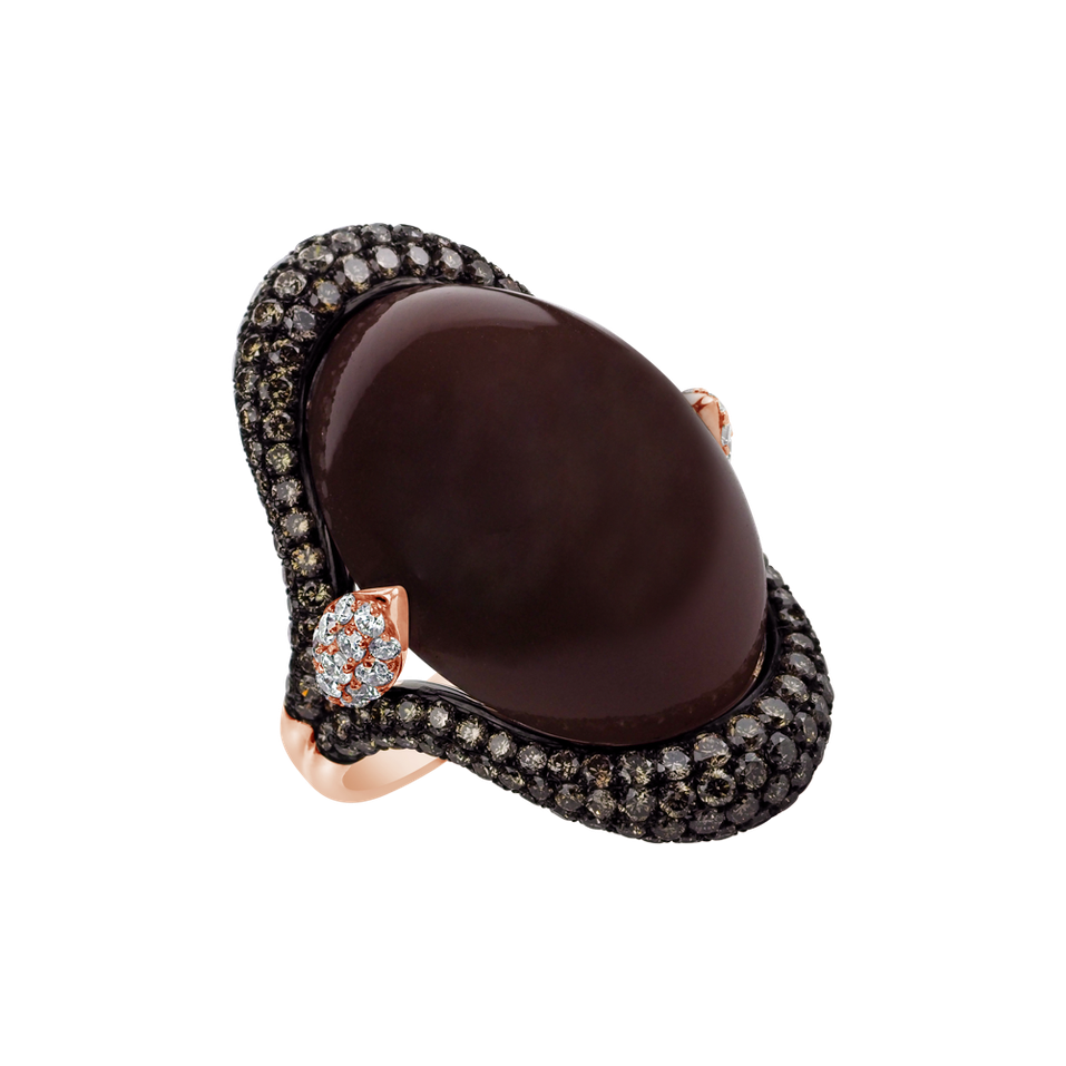 Ring with brown and white diamonds and Moonstone Gentility Miracle