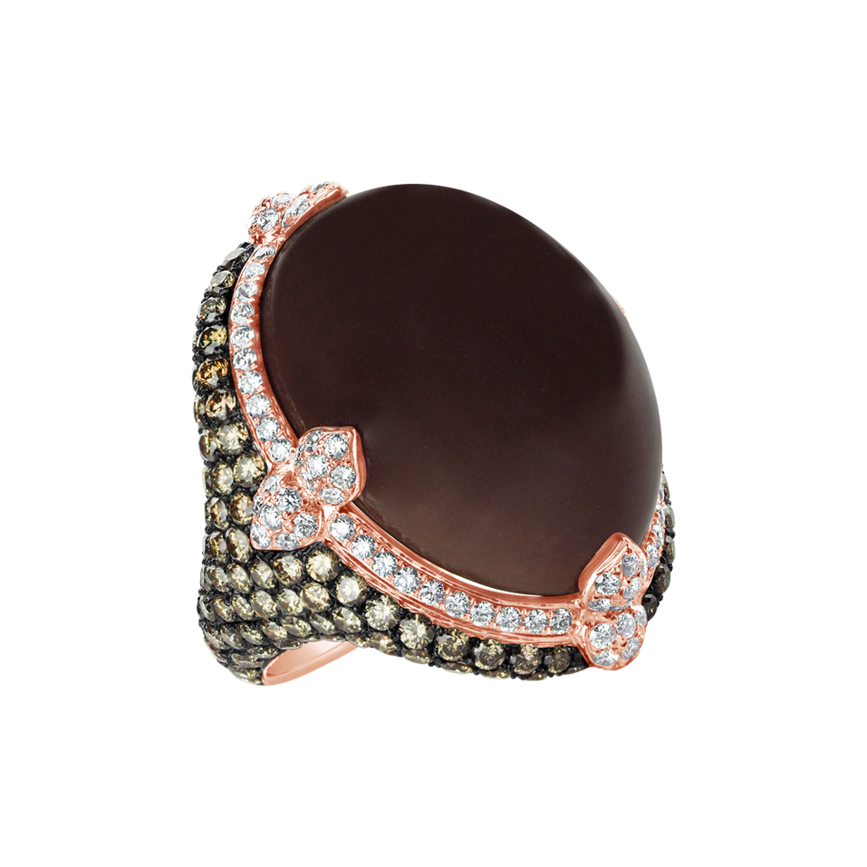 Ring with Moonstone, brown and white diamonds Eye Ocean