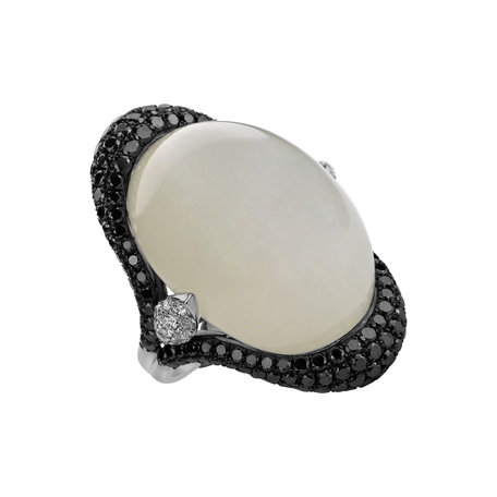 Ring with Moonstone, black and white diamonds Gentility Miracle