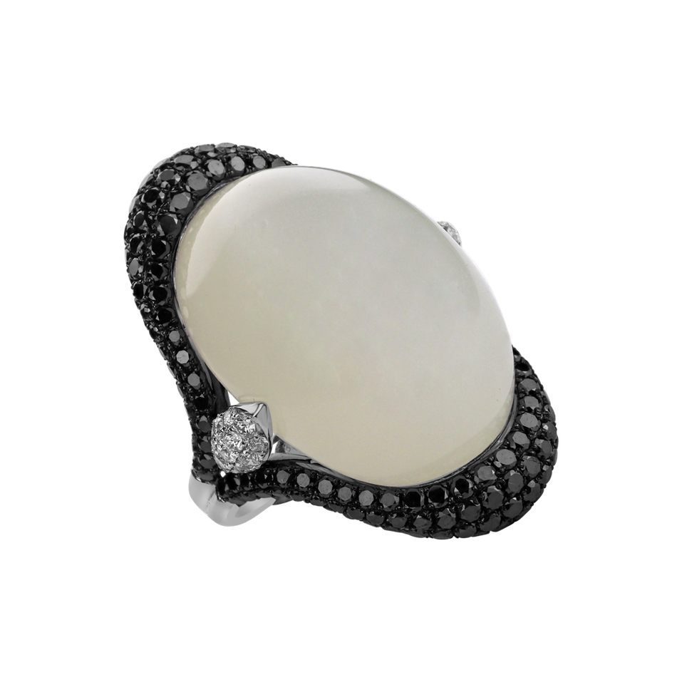 Ring with Moonstone, black and white diamonds Gentility Miracle