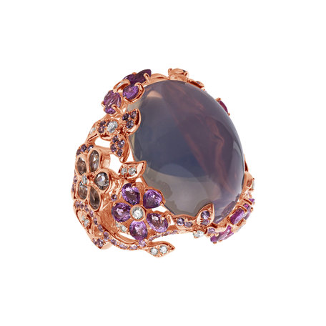 Diamond ring with Sapphire, Amethyst and Morganite Golden Romance