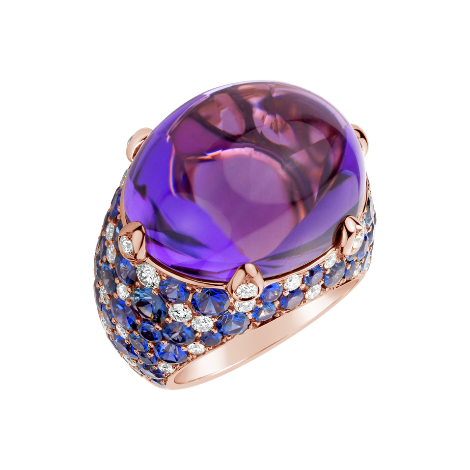 Diamond ring with Amethyst and Sapphire Oraculum