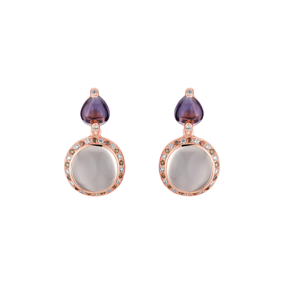 Earrings with brown and white diamonds, Amethyst and Moonstone Monets Garden