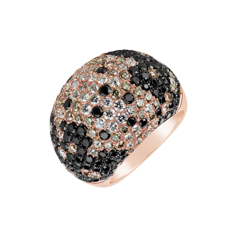 Ring with white, brown and black diamonds Sweet Kiss