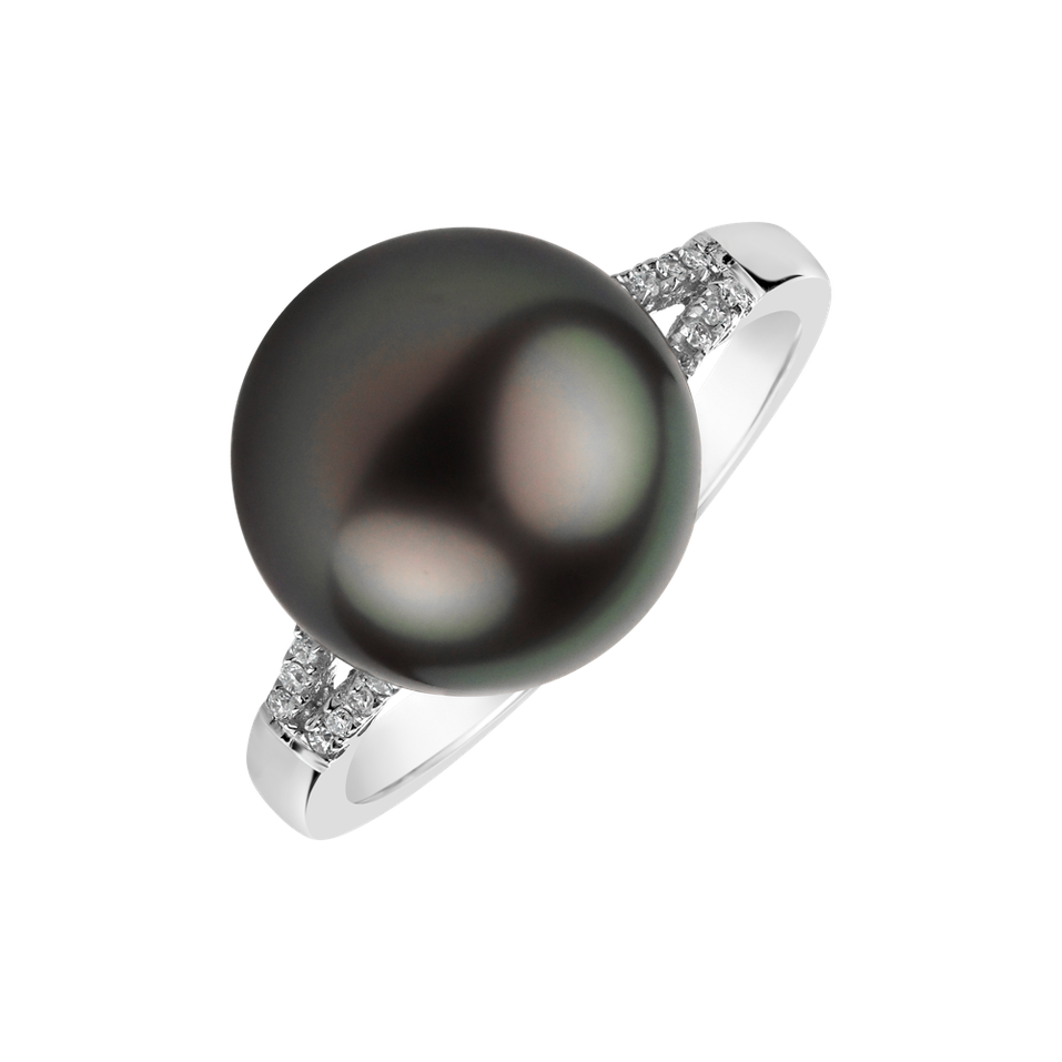 Diamond ring with Pearl Deep Dark Sea