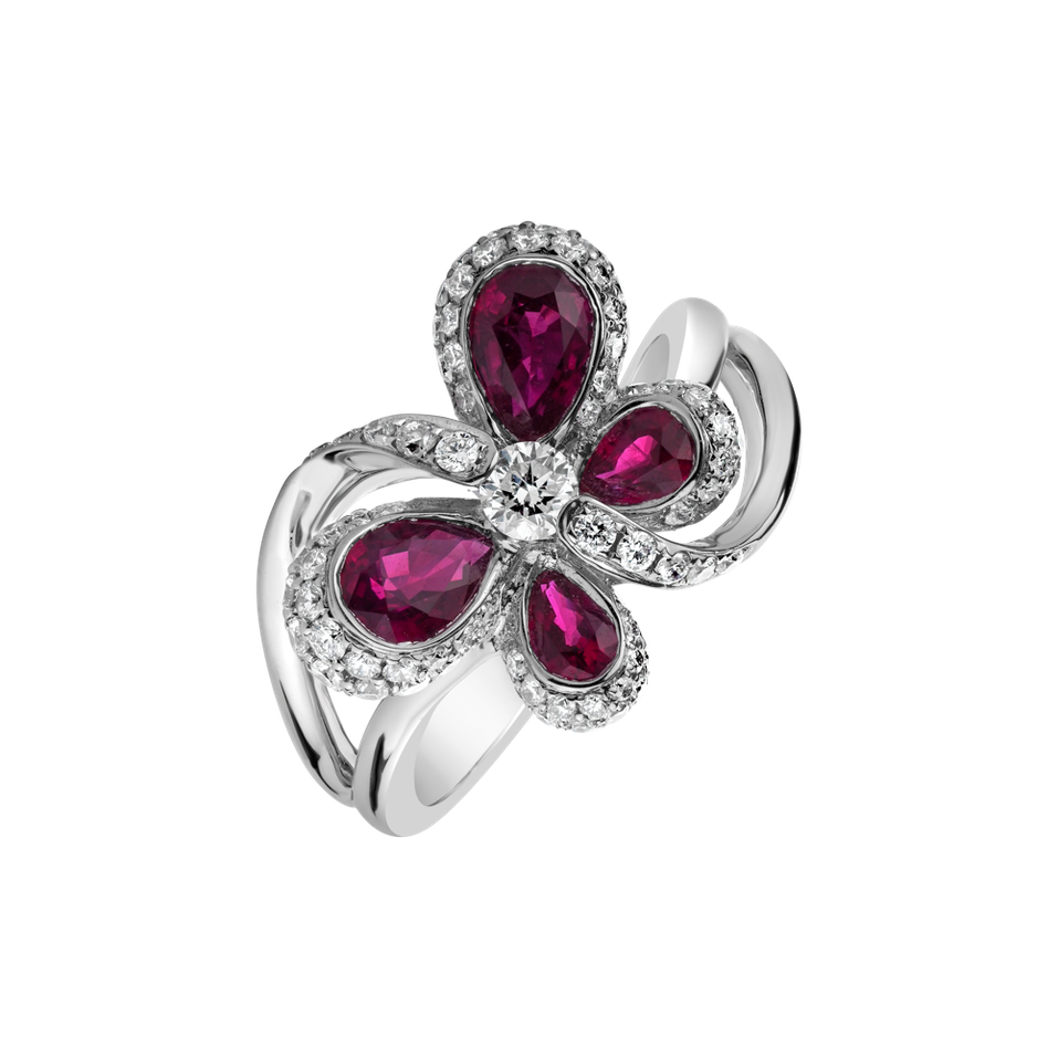 Diamond ring with Ruby Butterfly Flight