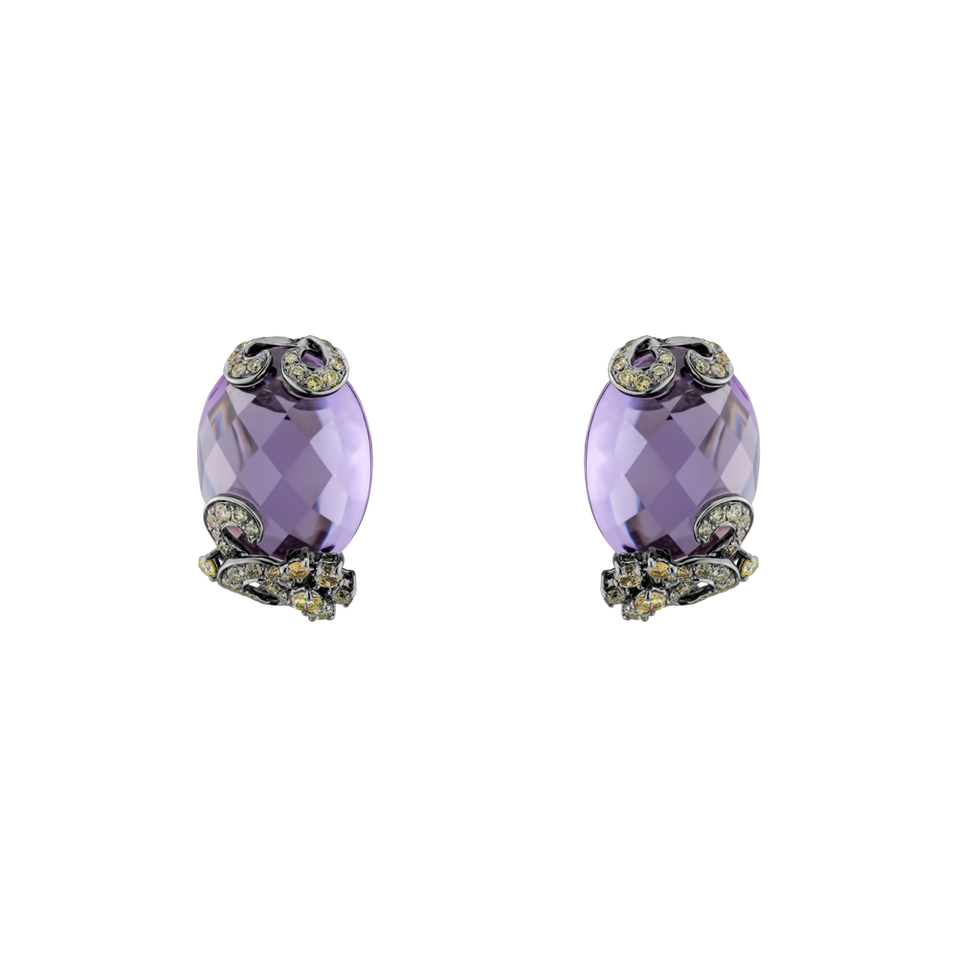 Earrings with Amethyst and brown diamonds Evanthe