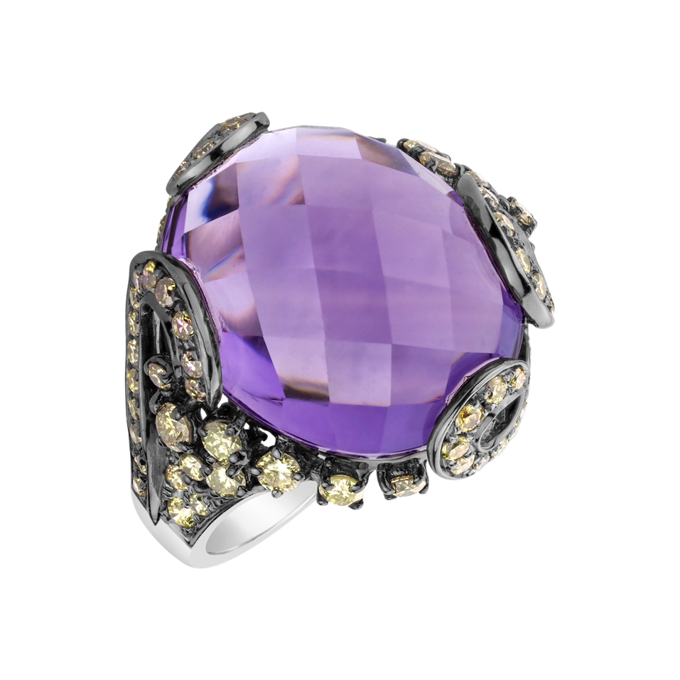 Ring with Amethyst and brown diamonds Sour Candy