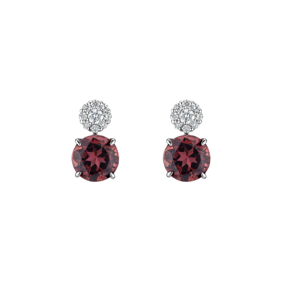 Diamond earrings with Tourmaline Bloody Tears