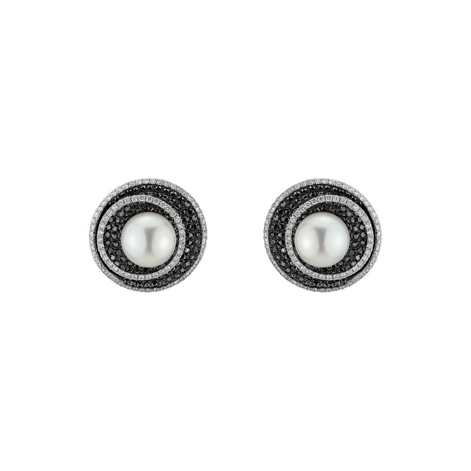 Earrings with black and white diamonds and Pearl Anapos Dream