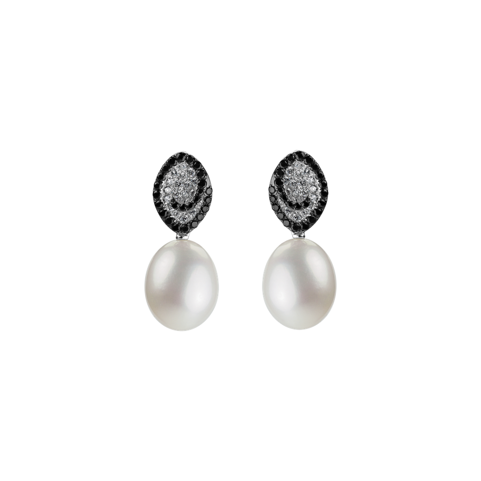 Earrings with black and white diamonds and Pearl Enchanted Tides