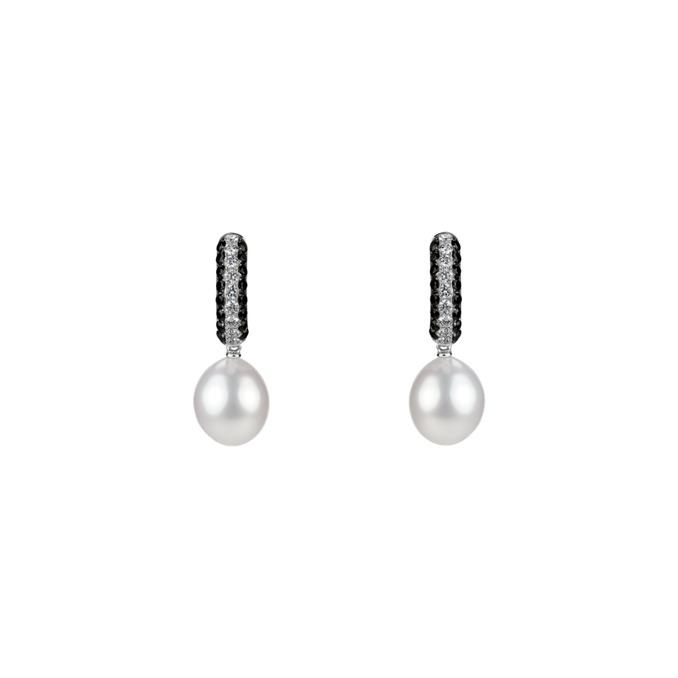 Earrings with black and white diamonds and Pearl Apricus Sea