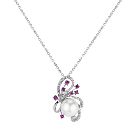 Diamond pendant with Pearl and Sapphire Fairytale Flower