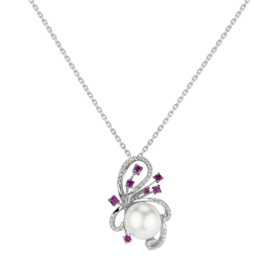 Diamond pendant with Pearl and Sapphire Fairytale Flower