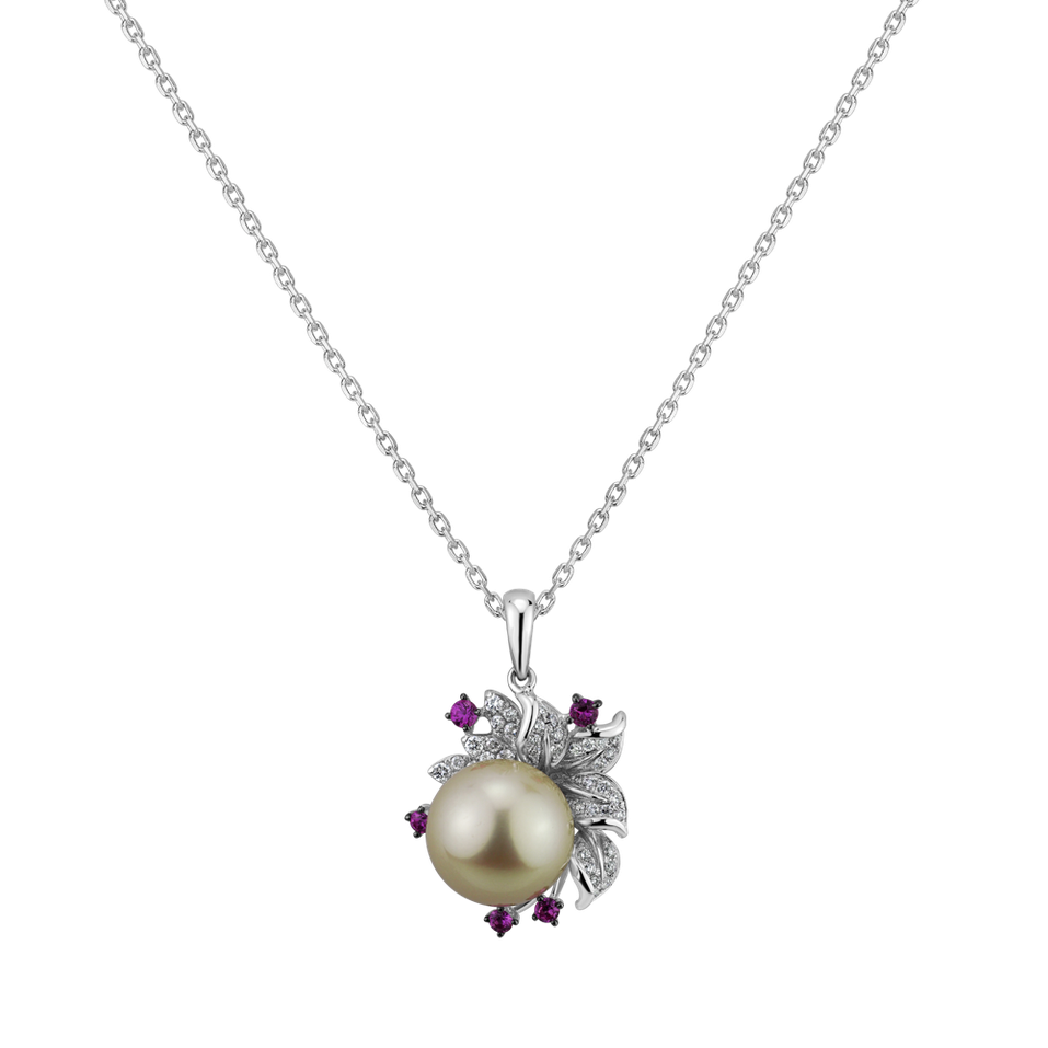 Diamond pendant with Pearl and Sapphire Fairytale Orchid