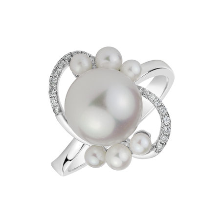 Diamond ring with Pearl Celestial Pearls