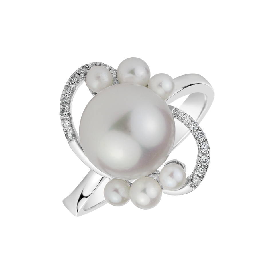 Diamond ring with Pearl Celestial Pearls