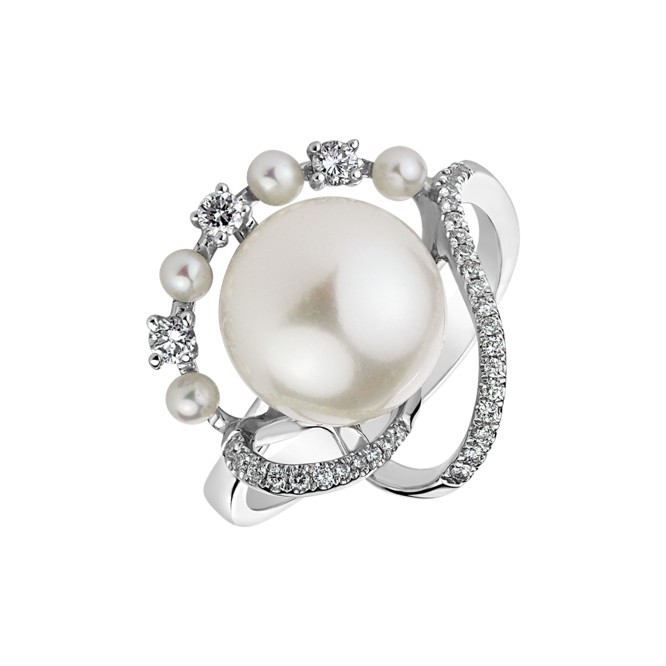 Diamond ring with Pearl Pearl Ribbon